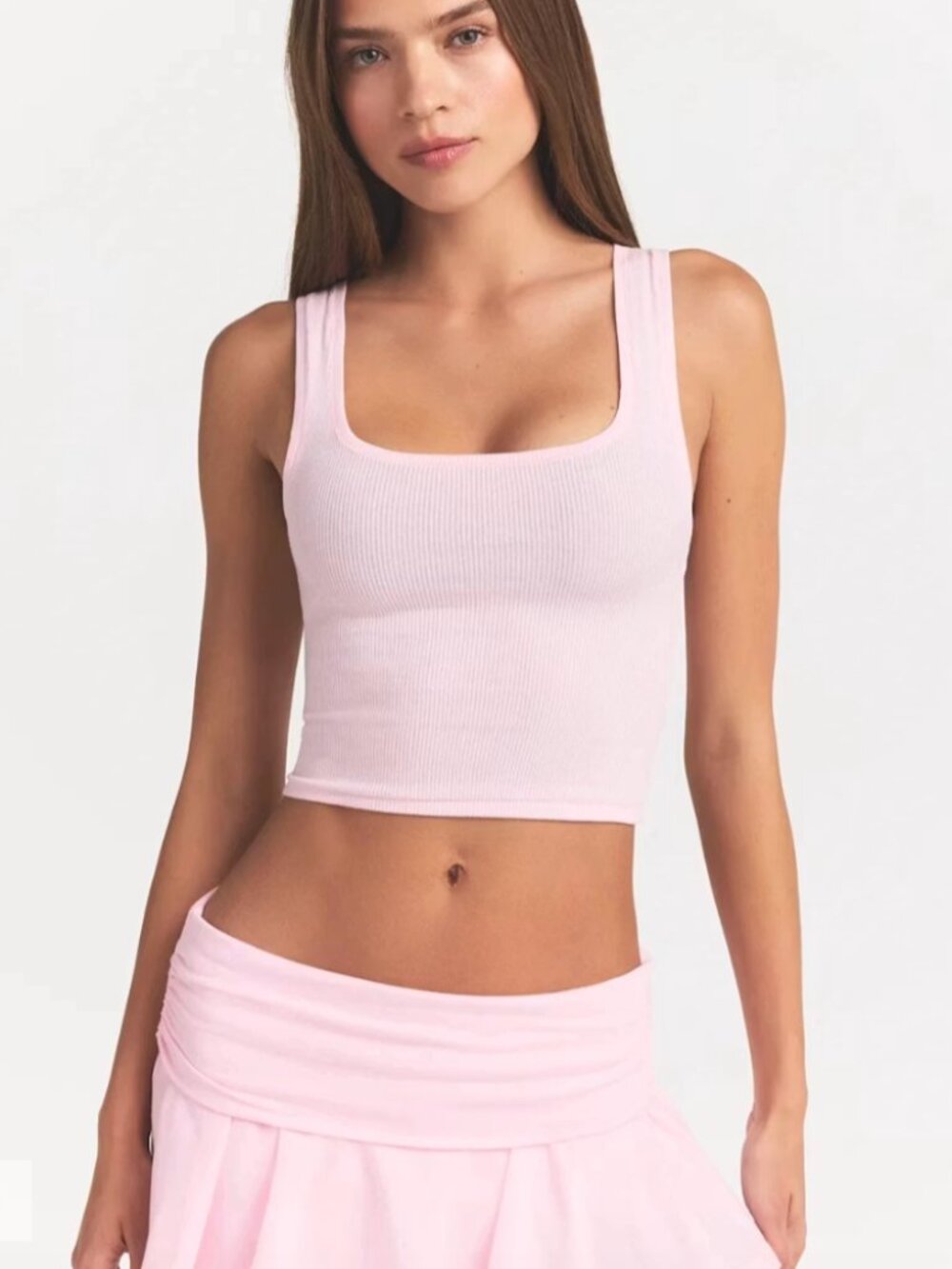 NWOT SKIMS Cotton Rib Tank Top Cherry Blossom Pink Scoop Neck 3X New